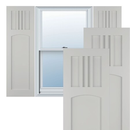 True Fit PVC San Miguel Mission Style Fixed Mount Shutters, Hailstorm Gray, 18W X 33H